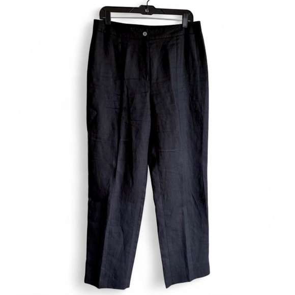 Katherine Kelly Pants - Katherine Kelly Irish Linen Black Straight Leg Trousers Size 14